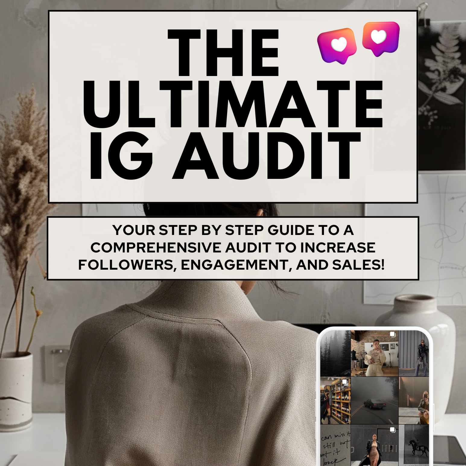 Promotional graphic for 'The Ultimate IG Audit' guide with text and social media icons.