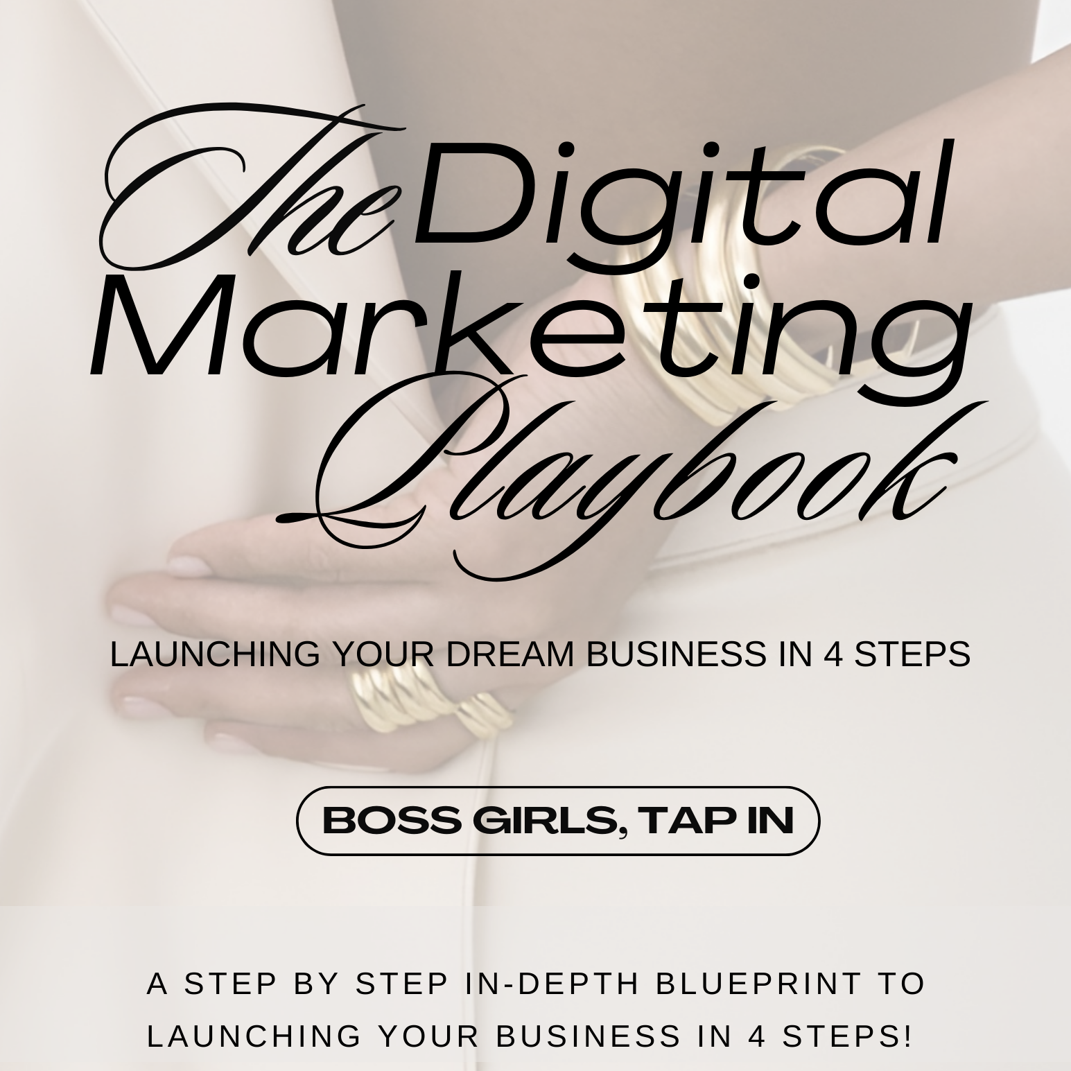 Digital marketing playbook guide with text overlay on a blurred background