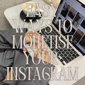 Person using a laptop with text overlay 'Easy Ways to Monetise Your Instagram' on a desk.