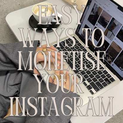 Person using a laptop with text overlay 'Easy Ways to Monetise Your Instagram' on a desk.